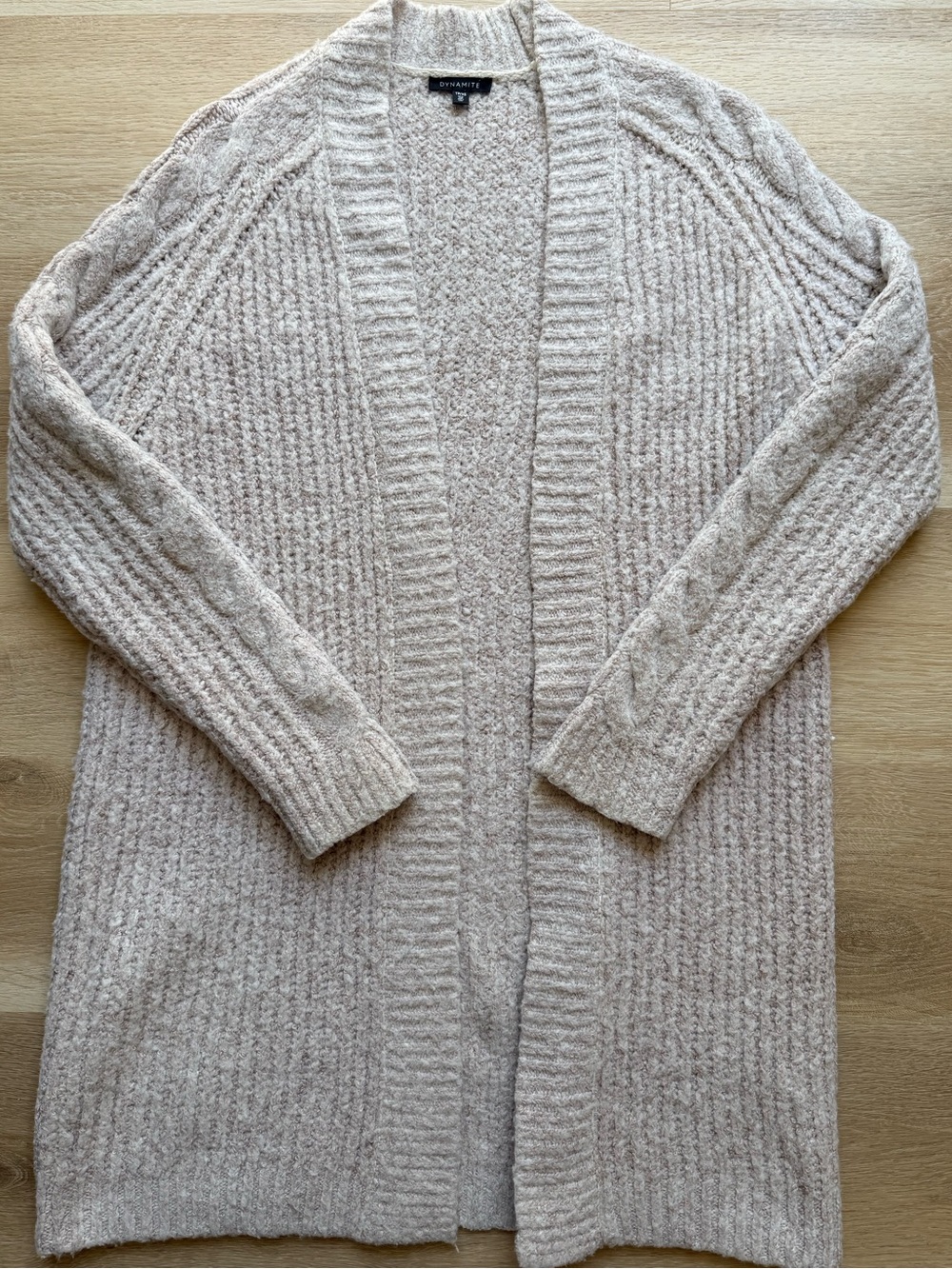 Dynamite Light Beige Open-Front Knit Cardigan